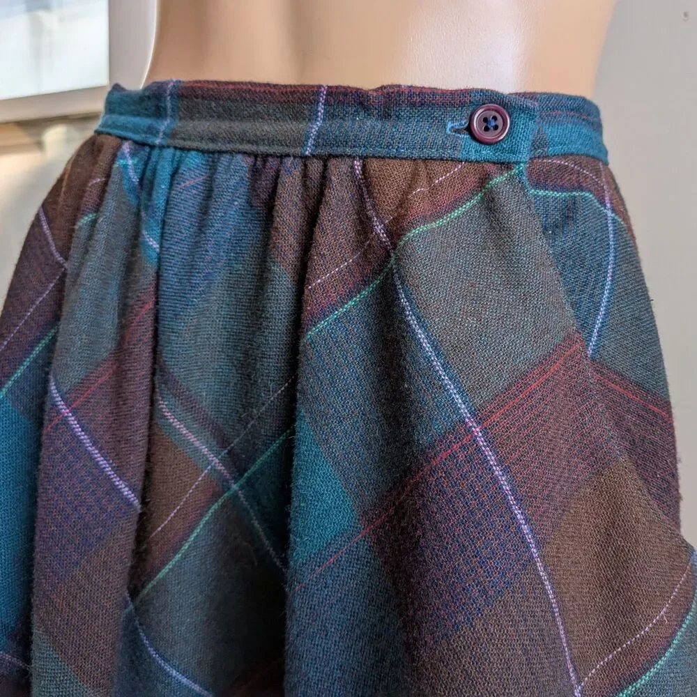 Vintage 90s Avon Fashions Plaid Wool Blend Midi Skirt Dark Academia Preppy 7/8